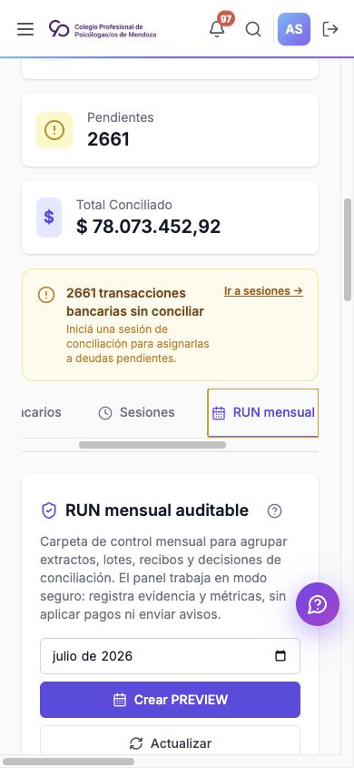 RUN mensual auditable en vista móvil