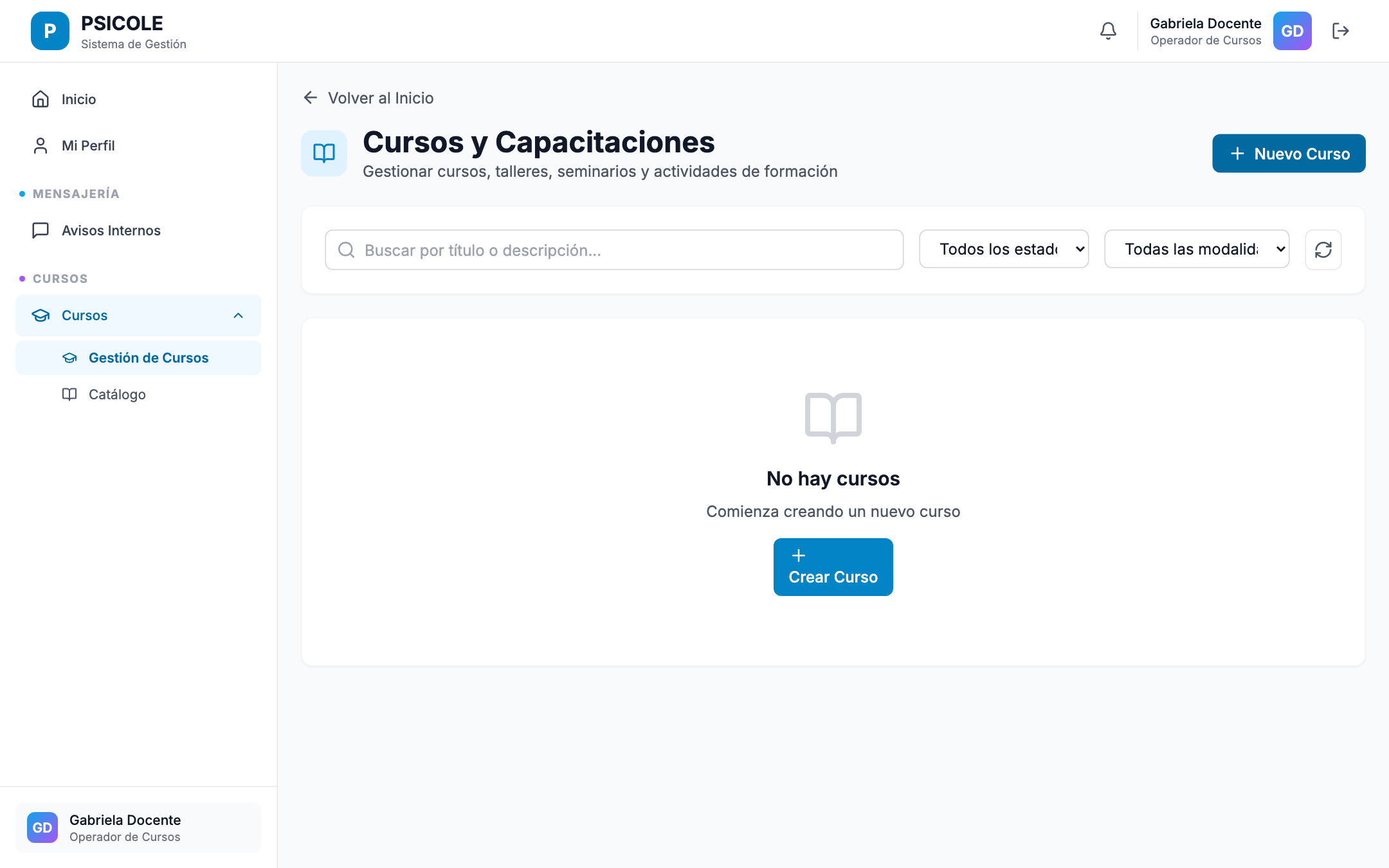 Lista de inscriptos con filtros de estado y botón de agregar