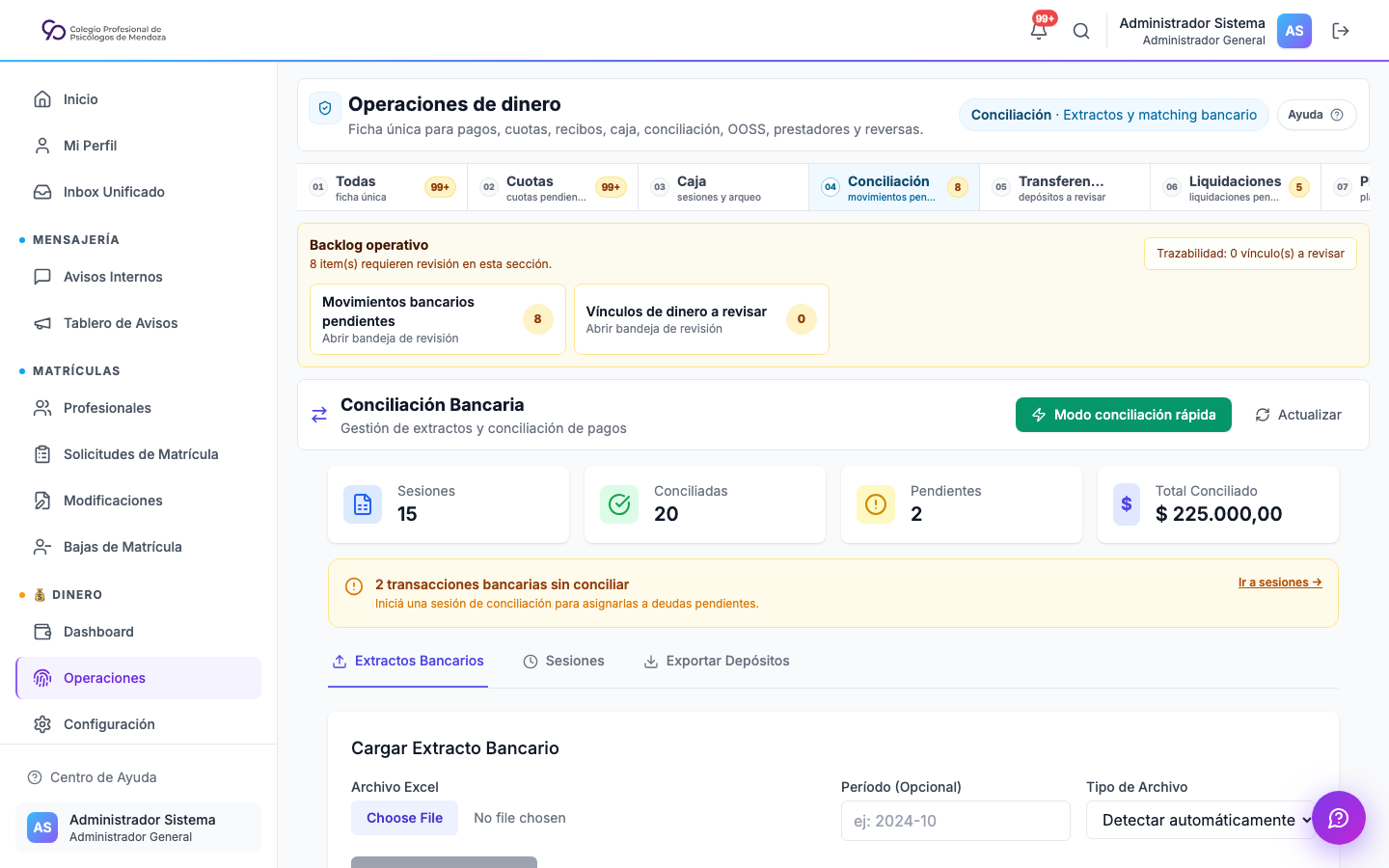 Single de operación con trazabilidad y eventos