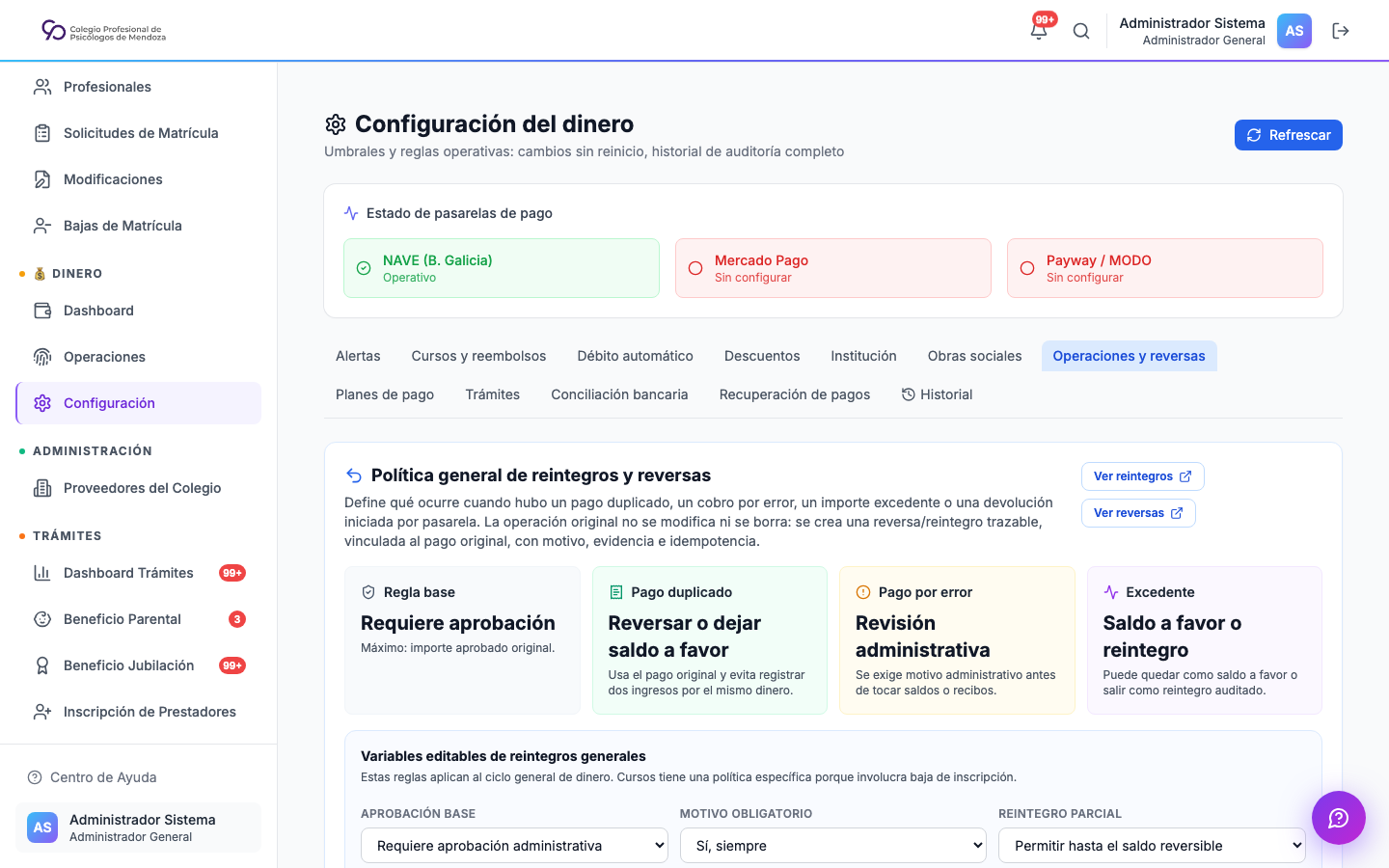 Configuracion de dinero