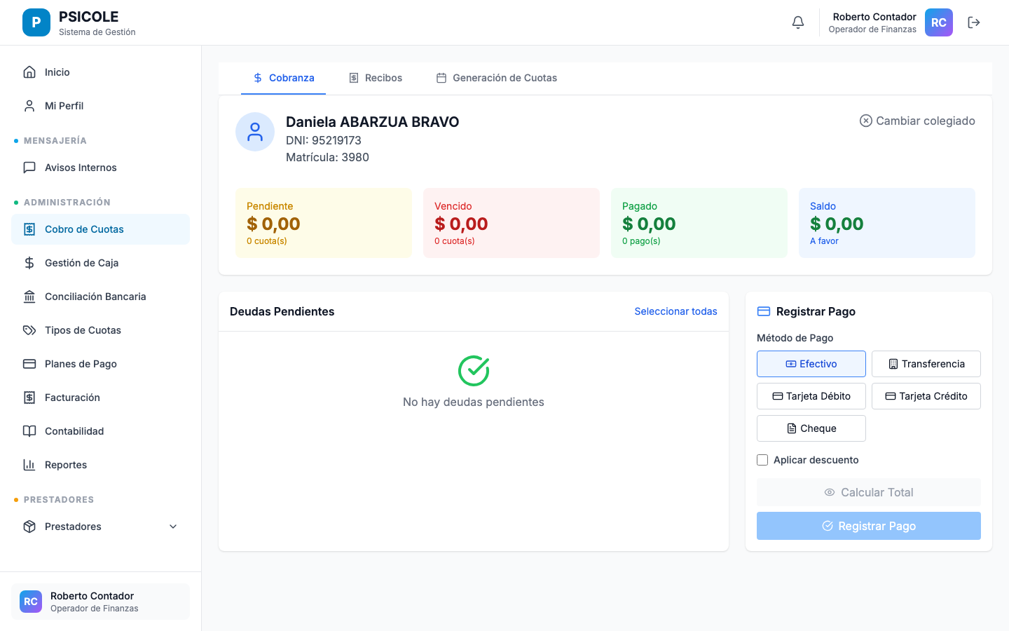 Registro de pago financiero