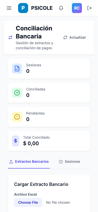 Conciliación bancaria y matching de pagos — móvil