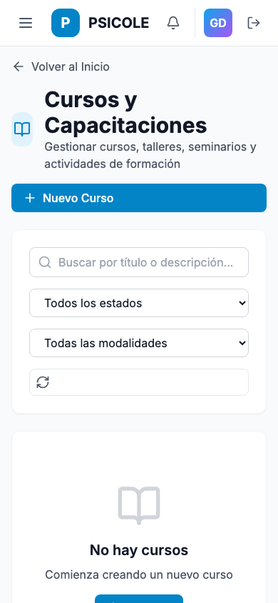 Gestión de cursos de capacitación — móvil