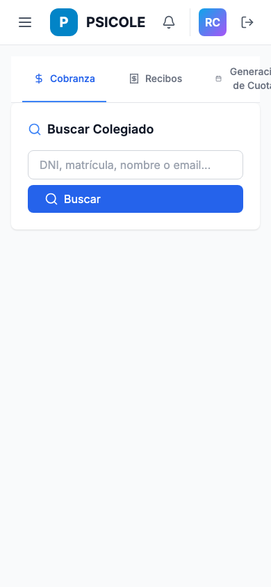 Panel de cobro de cuotas y deudas — móvil