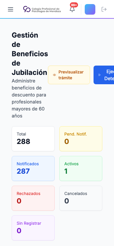Panel de jubilación en celular