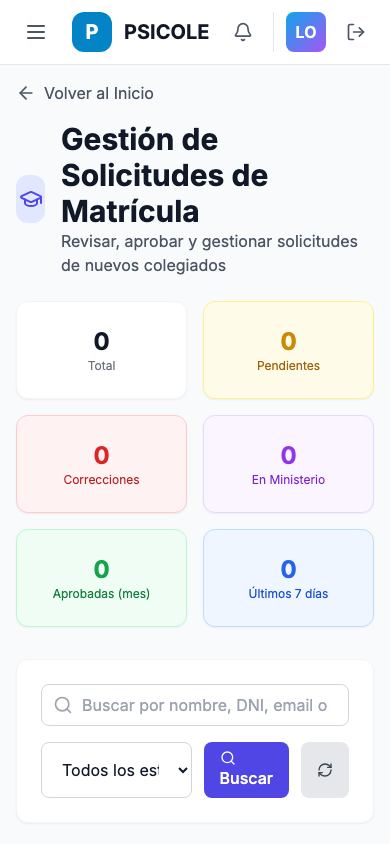 Bandeja de solicitudes de matrícula — móvil
