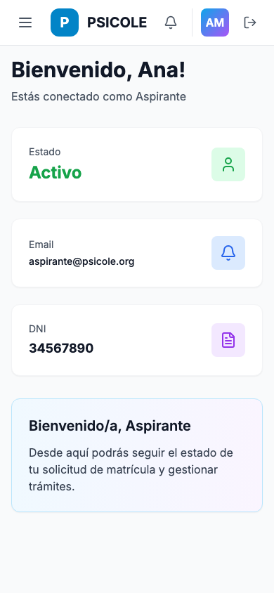 Formulario de solicitud de matrícula — móvil
