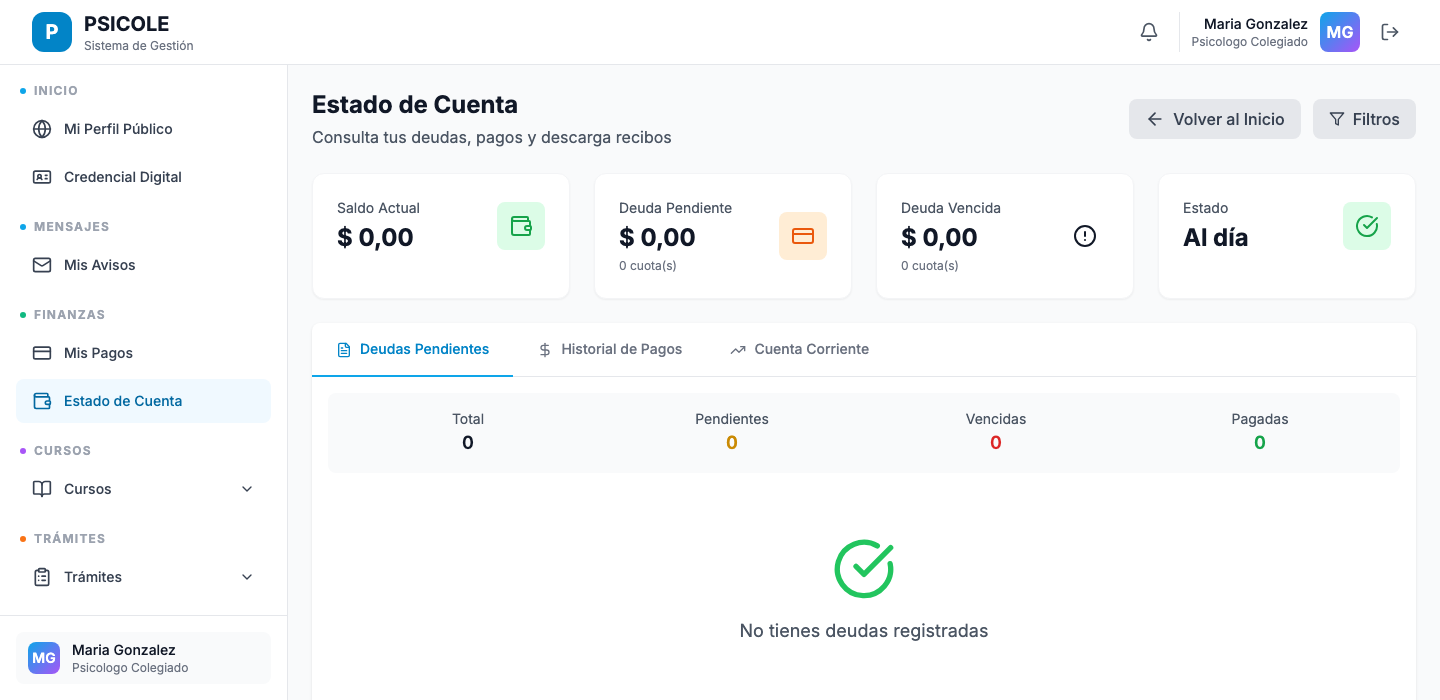 Portal de autogestión del profesional
