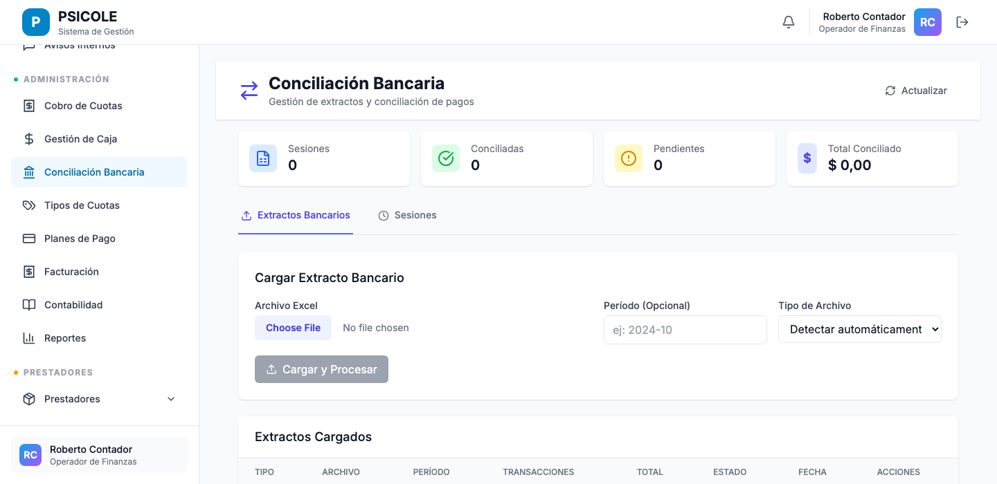 Conciliación bancaria y matching de pagos