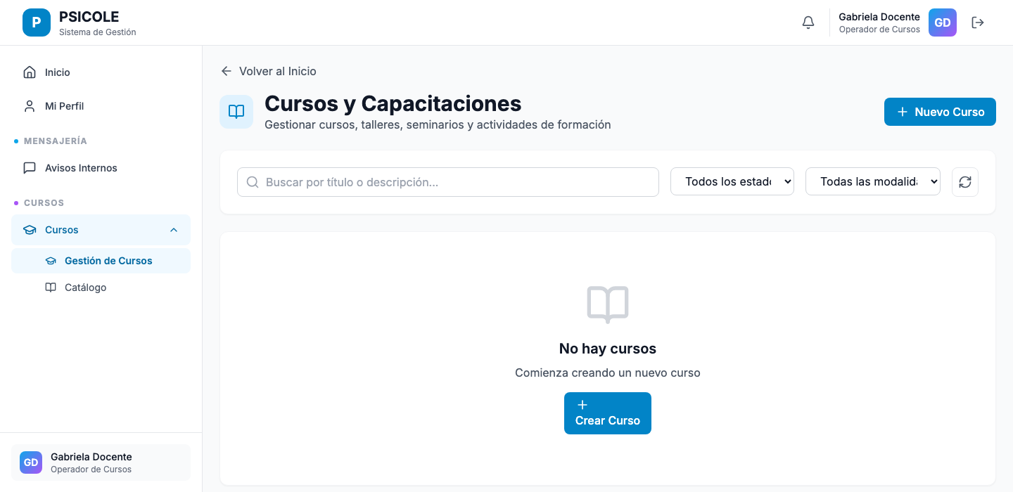Gestión de cursos de capacitación
