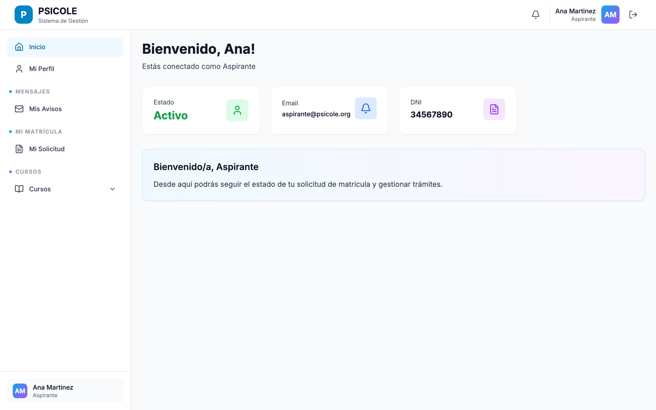 Vista de seguimiento de solicitud con timeline de estados