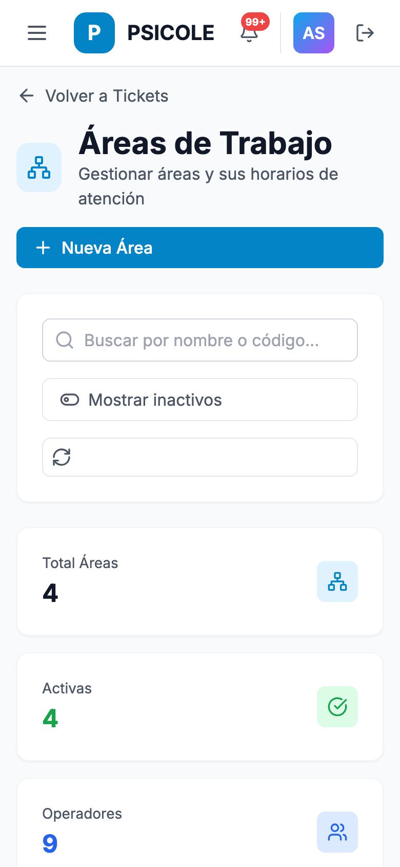 Áreas de trabajo en mobile
