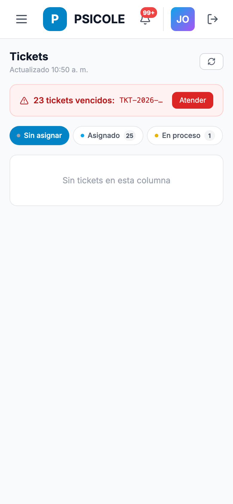Detalle de ticket en celular