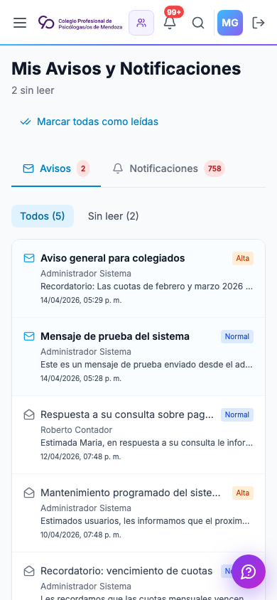 Mensajes internos en celular
