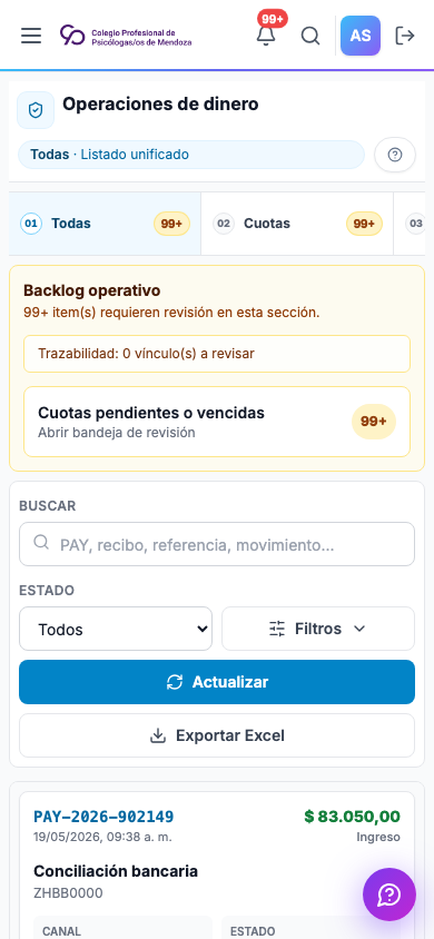 Operaciones de dinero en celular