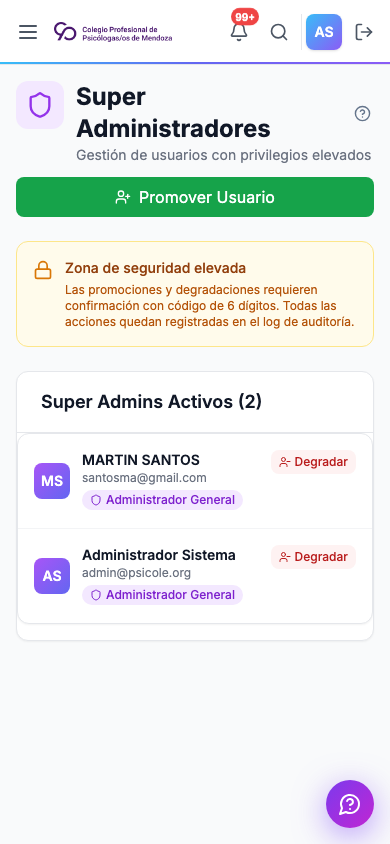 Super Admins en celular